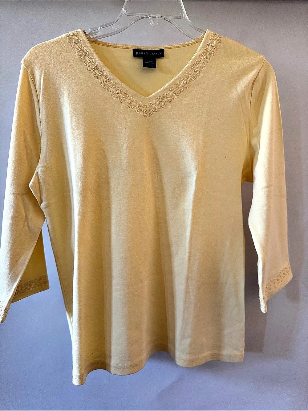 Karen Scott Cotton Embellished Tunic in Yellow Size Large